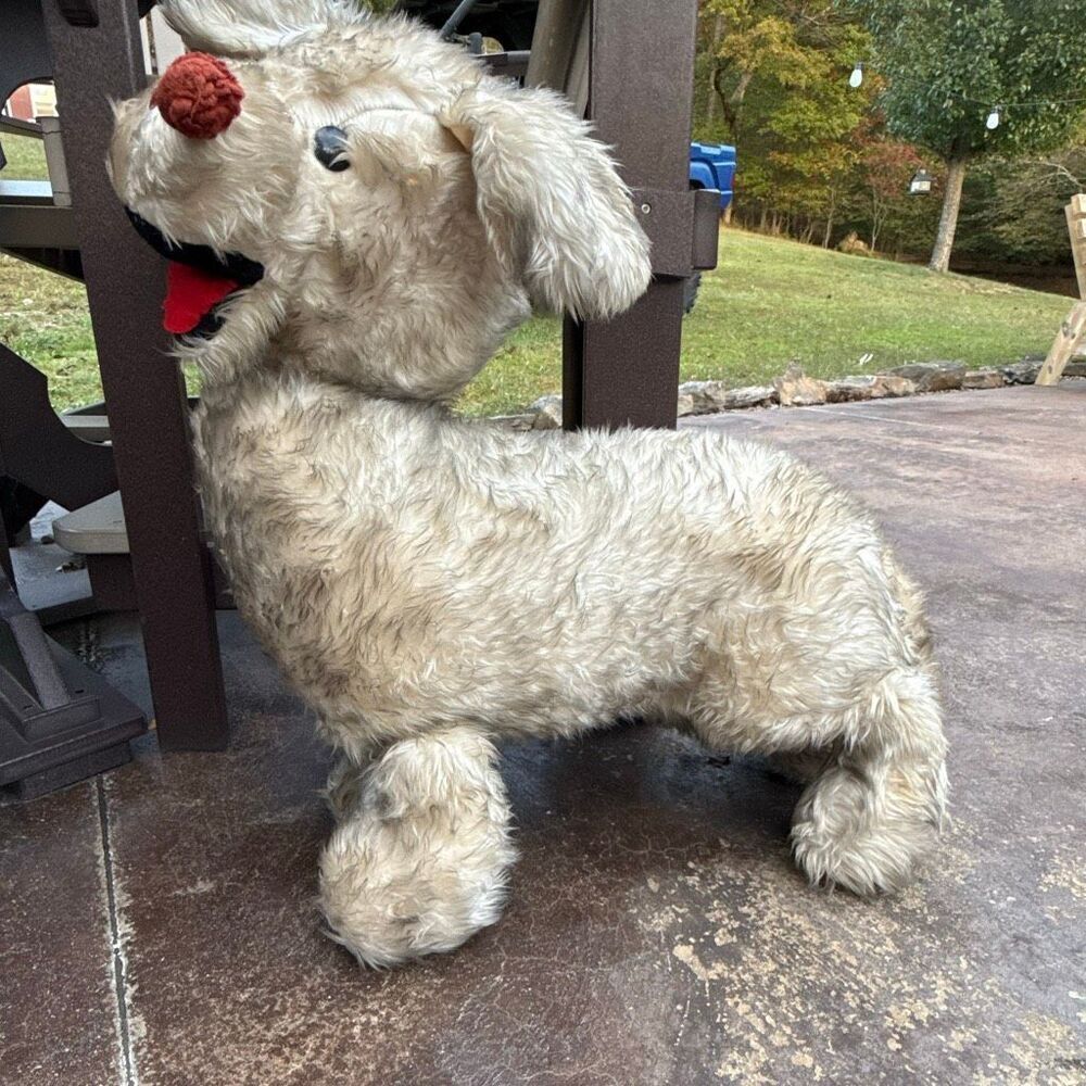 Vintage Elka‎ large plush dog stuffed animal 1950s 25” old toys collector